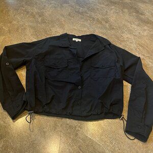 No Comment Womens Mid Waist Long Sleeve Button Up Black Jacket - Medium